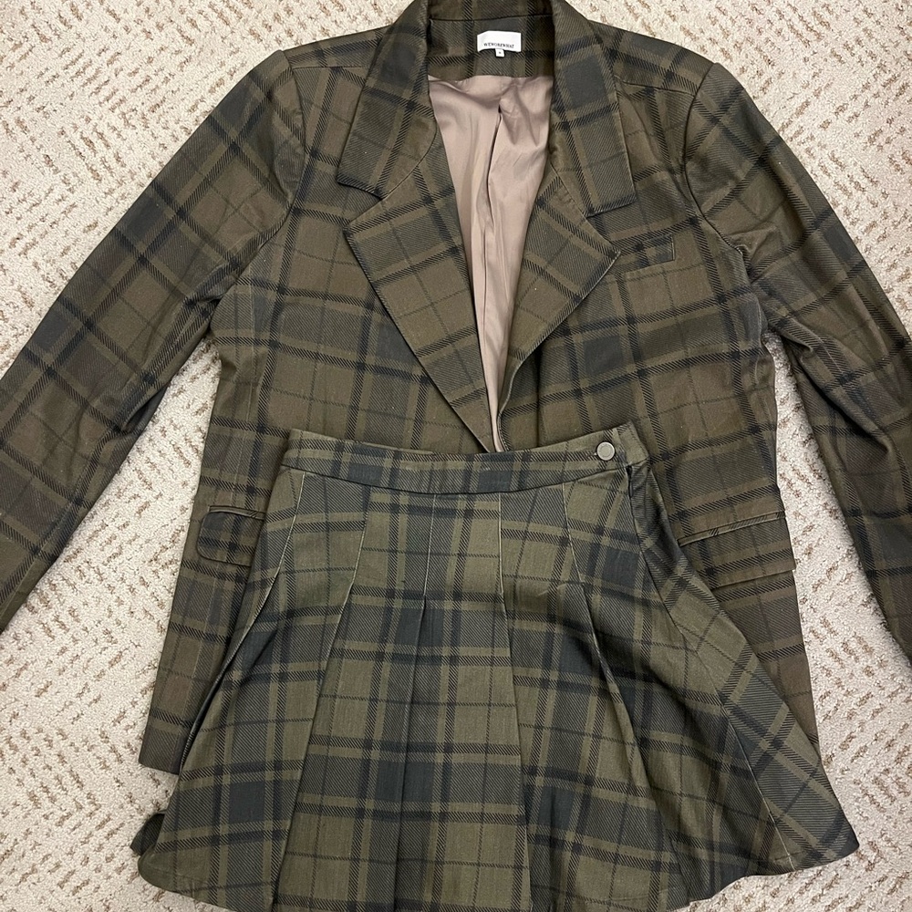 WeWoreWhat olive green plaid skirt set